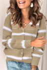 V Neck Striped Colorblock Cardigan with Button