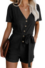 V Neck Short Sleeve Buttons Romper with Belt