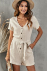 V Neck Short Sleeve Buttons Romper with Belt