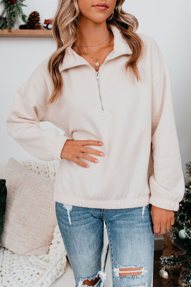 Silindashop  Solid Zipped Collar Sweatshirts
