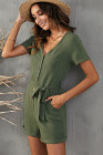 V Neck Short Sleeve Buttons Romper with Belt