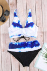 Tie-dye Flag Print Lace-up Back Bikini