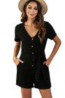 V Neck Short Sleeve Buttons Romper with Belt