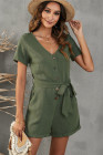 V Neck Short Sleeve Buttons Romper with Belt