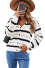 V Neck Striped Colorblock Cardigan with Button
