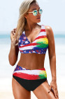 Tie-dye Flag Print Lace-up Back Bikini