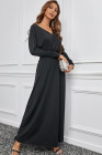 Black V Neck Off The Shoulder Maxi Dress