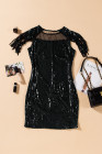 Mesh Bodycon Sequin Mini Dress with Tassel