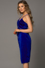 Blue Deep V Neck Sequins Midi Dress with Side Split