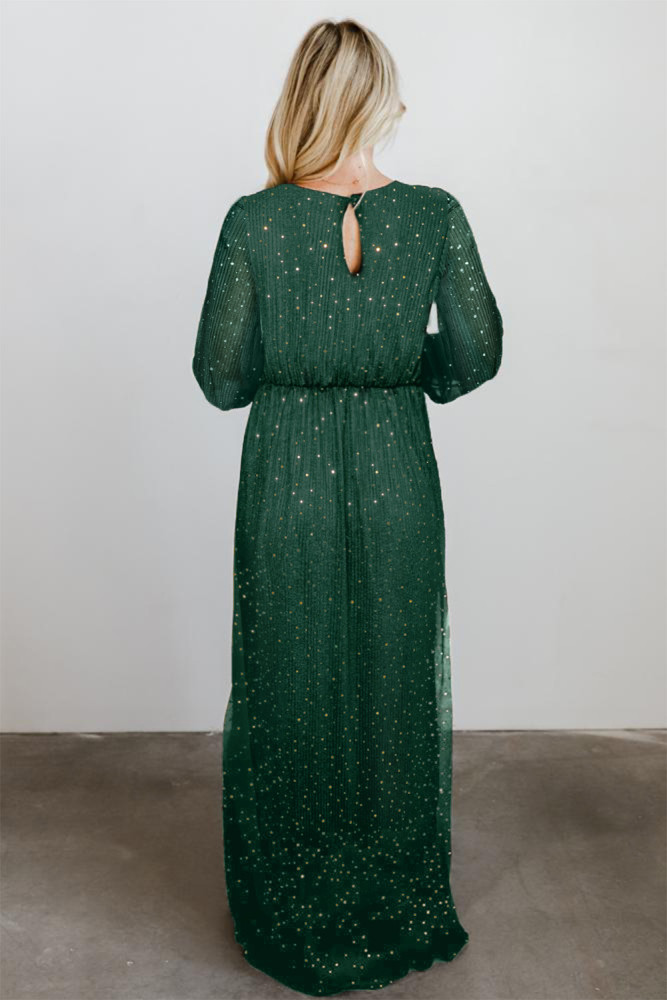 Black/Wine Red/Green/Apricot Side Split Rhinestone V Neck Maxi Dress