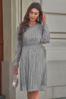 Crew Neck Sequin Split Sleeve Midi Dress