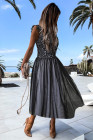 Floral Lace Dress for Women High Neck Sleeveless Crochet Mesh Maxi Dress