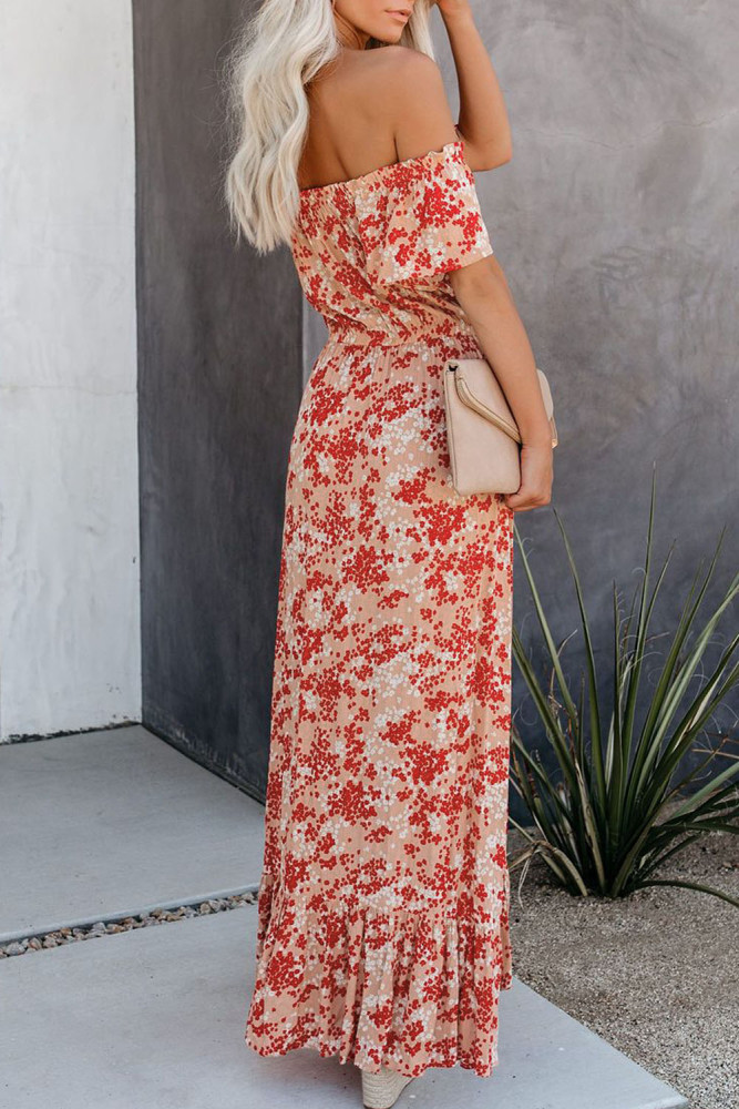 Off The Shoulder High Low Floral Maxi Dress
