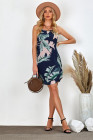 Blooming Red Flower Print Navy Sleeveless Dress