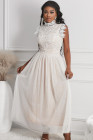 Floral Lace Dress for Women High Neck Sleeveless Crochet Mesh Maxi Dress