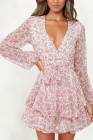 V Neck Waist Tie Double Layer Ruffle Short Dress