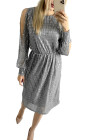 Crew Neck Sequin Split Sleeve Midi Dress