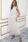Floral Lace Dress for Women High Neck Sleeveless Crochet Mesh Maxi Dress