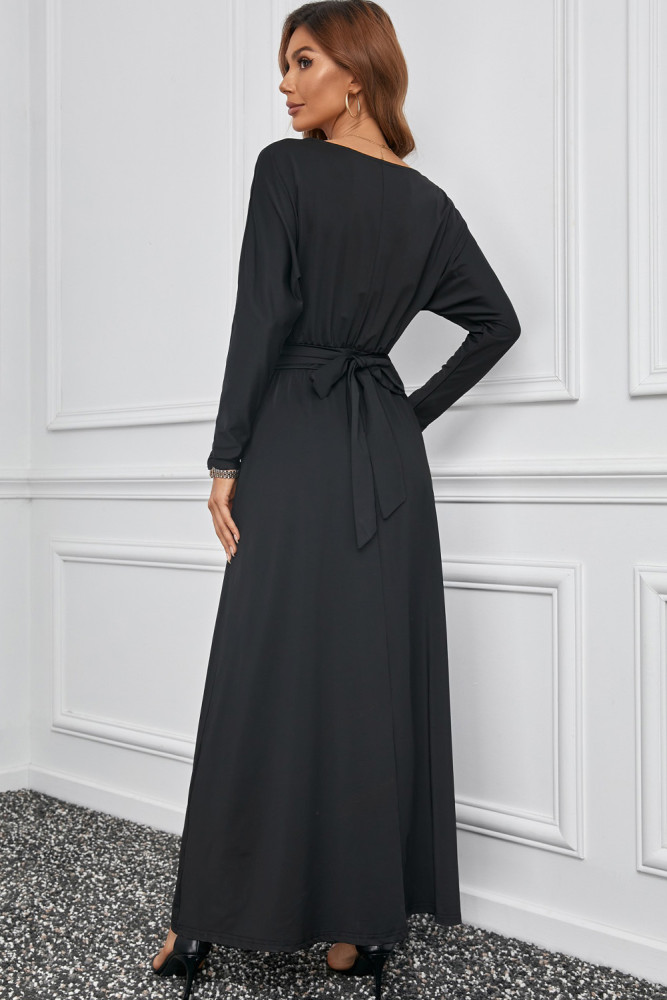 Black V Neck Off The Shoulder Maxi Dress