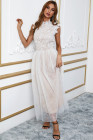 Floral Lace Dress for Women High Neck Sleeveless Crochet Mesh Maxi Dress