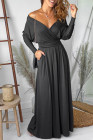 Black V Neck Off The Shoulder Maxi Dress