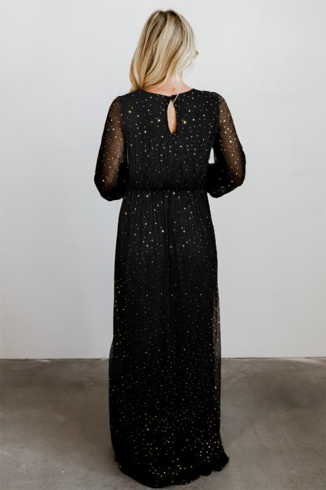 Black/Wine Red/Green/Apricot Side Split Rhinestone V Neck Maxi Dress