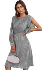 Crew Neck Sequin Split Sleeve Midi Dress