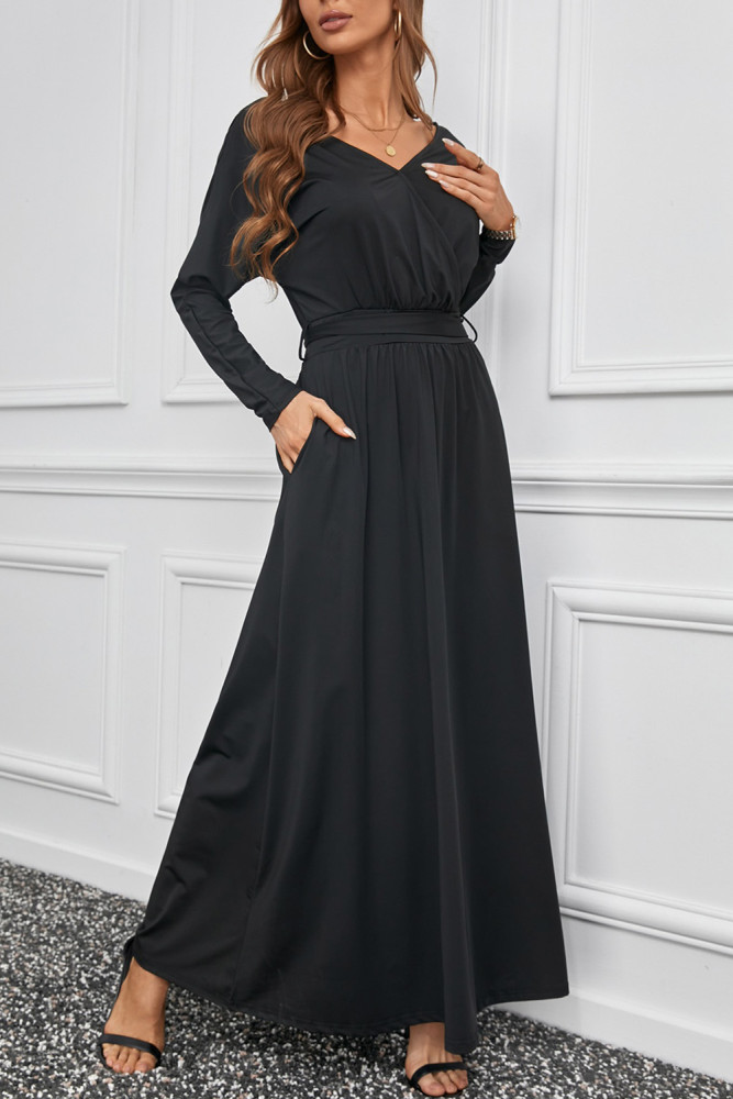 Black V Neck Off The Shoulder Maxi Dress