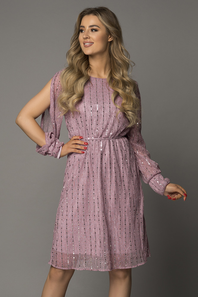 Crew Neck Sequin Split Sleeve Midi Dress