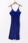 Blue Deep V Neck Sequins Midi Dress with Side Split