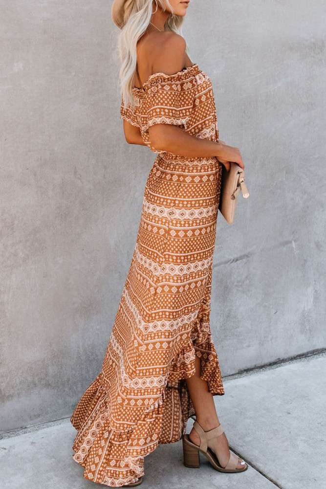 Off The Shoulder High Low Floral Maxi Dress