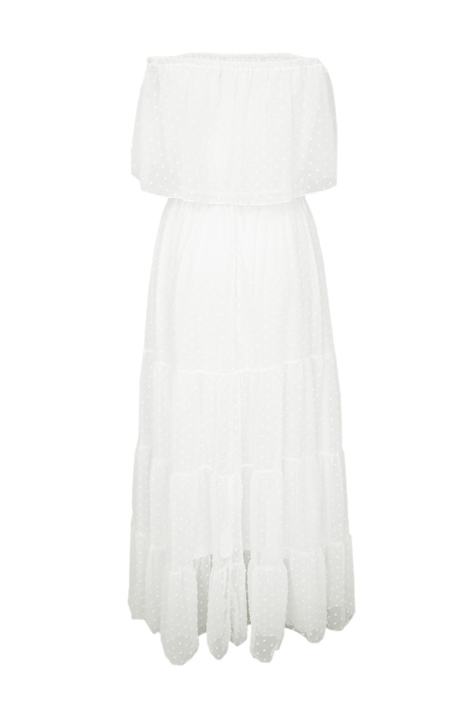 White/Black/Rust Red/Sky Blue/Yellow/Green Off Shoulder Ruffle Swiss Dot Maxi Dress