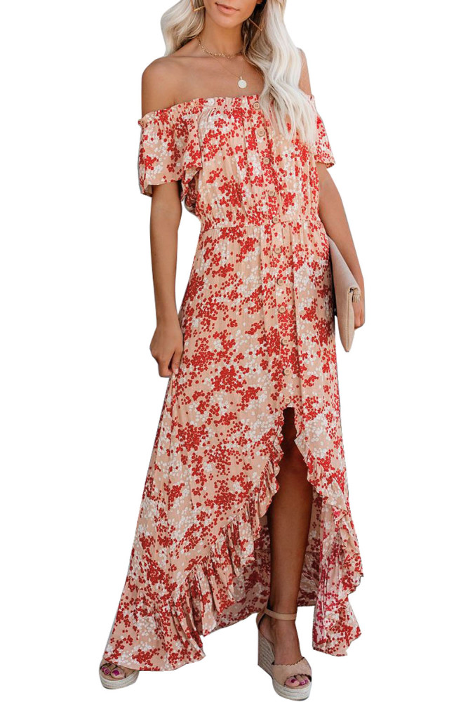 Off The Shoulder High Low Floral Maxi Dress