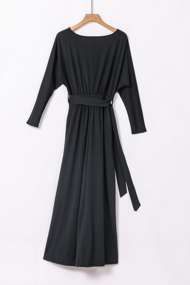 Black V Neck Off The Shoulder Maxi Dress