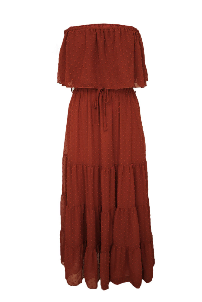 White/Black/Rust Red/Sky Blue/Yellow/Green Off Shoulder Ruffle Swiss Dot Maxi Dress