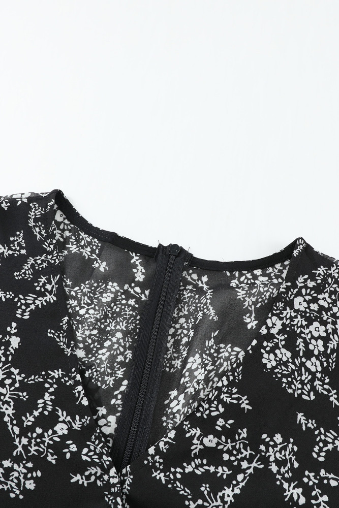 V Neck Waist Tie Double Layer Ruffle Short Dress