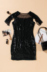 Mesh Bodycon Sequin Mini Dress with Tassel