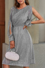 Crew Neck Sequin Split Sleeve Midi Dress