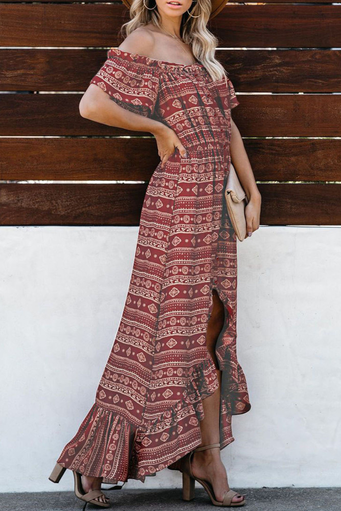 Off The Shoulder High Low Floral Maxi Dress