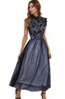 Floral Lace Dress for Women High Neck Sleeveless Crochet Mesh Maxi Dress