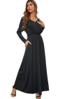 Black V Neck Off The Shoulder Maxi Dress