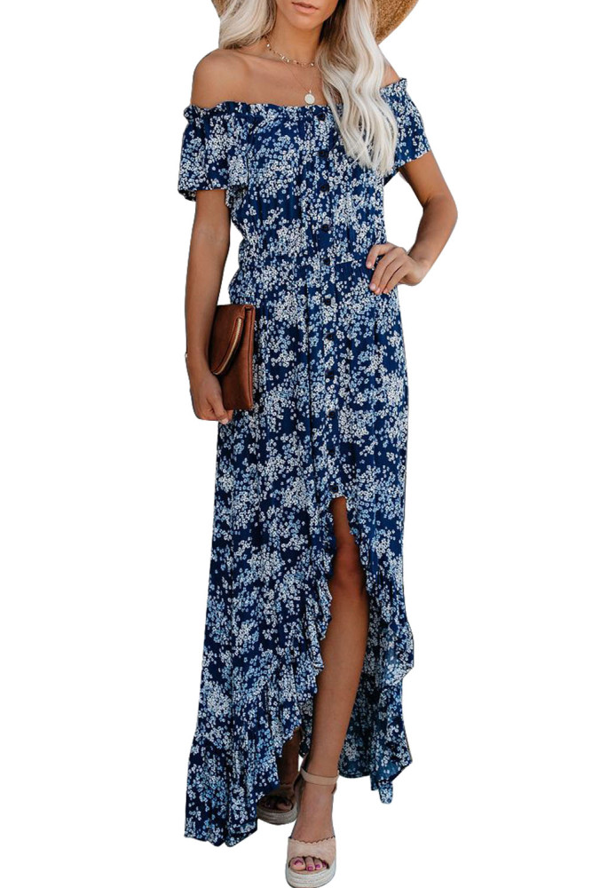 Off The Shoulder High Low Floral Maxi Dress