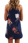 Blooming Red Flower Print Navy Sleeveless Dress