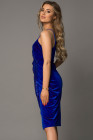 Blue Deep V Neck Sequins Midi Dress with Side Split