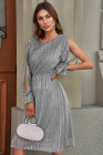 Crew Neck Sequin Split Sleeve Midi Dress