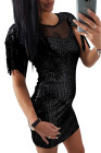 Mesh Bodycon Sequin Mini Dress with Tassel
