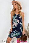 Blooming Red Flower Print Navy Sleeveless Dress
