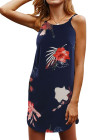 Blooming Red Flower Print Navy Sleeveless Dress