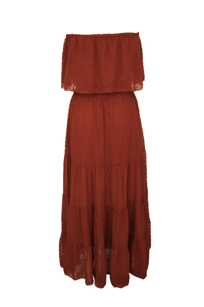 White/Black/Rust Red/Sky Blue/Yellow/Green Off Shoulder Ruffle Swiss Dot Maxi Dress