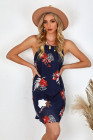 Blooming Red Flower Print Navy Sleeveless Dress